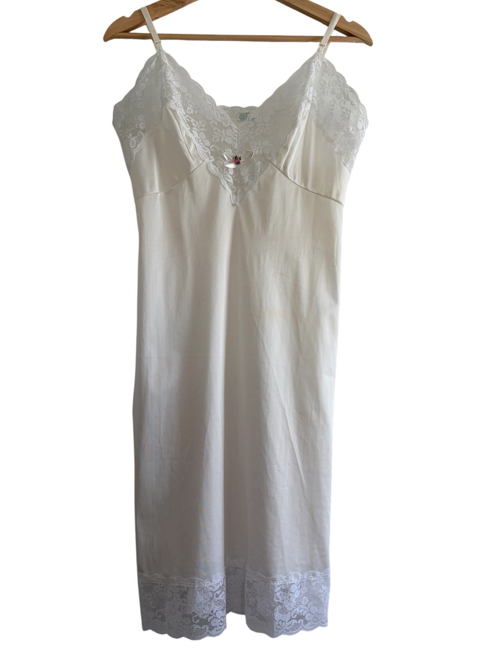 Vintage Wide Lace Babydoll Slip Dress Nylon Antron III Coquette Feminine 34 S M